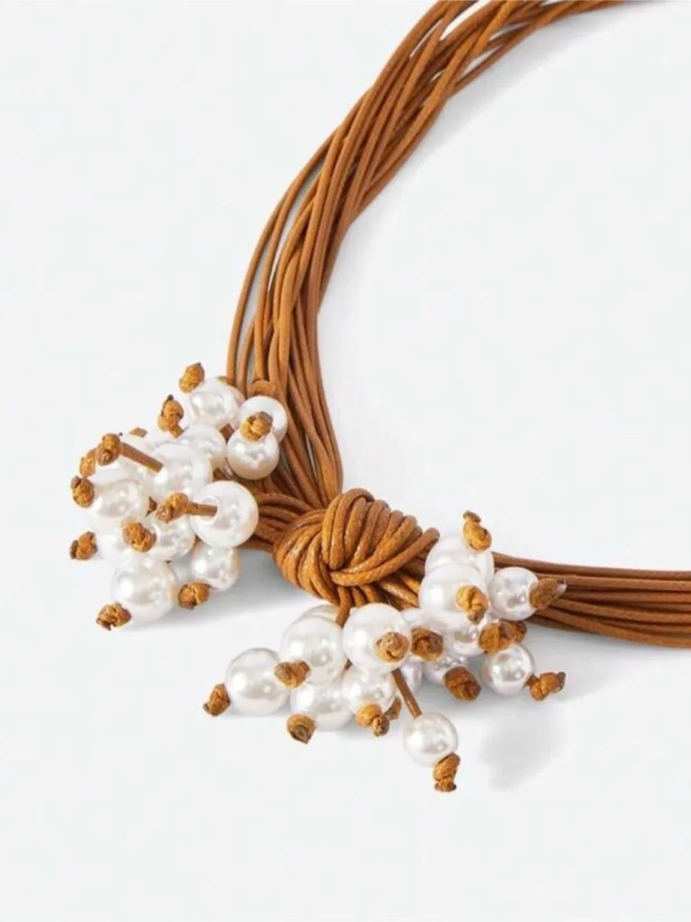 New! Cognac Boho Western Pearl Cord Necklace NWOT (1080)